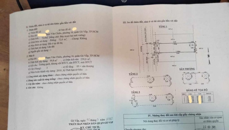 Bán nhà Phạm Văn Chiêu Phường 16 Quận Gò Vấp, 4 tầng, giá chỉ 8 tỷ